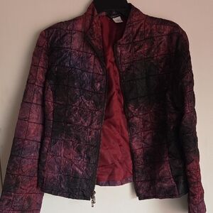 Elegant Women's Quilted Bomber Jacket - Black and Red